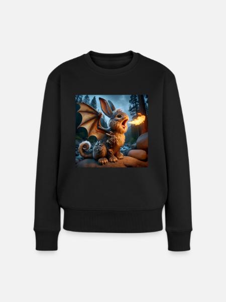 Feuerspeiender Hase Drache #18 - Frauen Premium Bio Pullover - Schwarz
