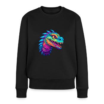 Basilisk Buntes Aquarell Cartoon Kawaii Tier - Frauen Premium Bio Pullover - Schwarz - Vorne - Julia (174cm)