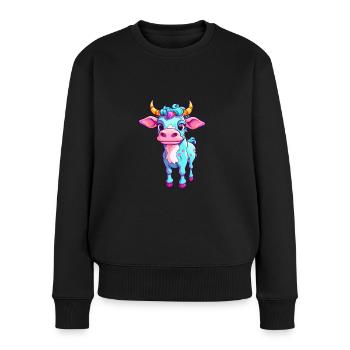 Vache Aquarelle Colorée Dessin Animé Kawaii Animal - Pull Premium bio Femme - noir - Devant - Julia (174cm)