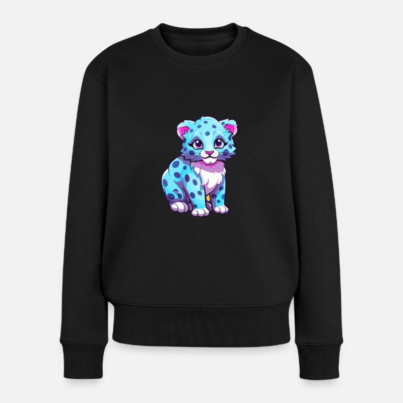 Schneeleopard Bunte Aquarell-Karikatur Kawaii An - Frauen Premium Bio Pullover - Schwarz