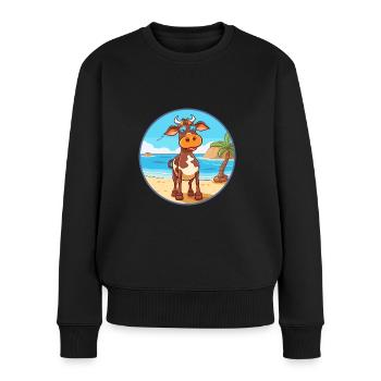 Vache aquarelle dessin animé kawaii clipart animal - Pull Premium bio Femme - noir - Devant - Julia (174cm)