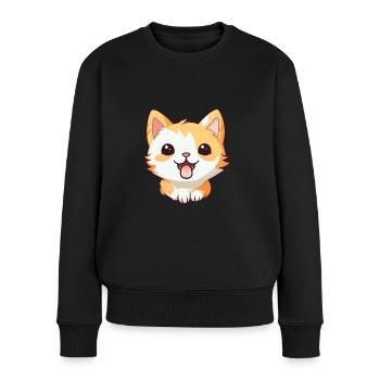 Pixie Bob Katze Cartoon Aquarell Illustration - Frauen Premium Bio Pullover - Schwarz - Vorne - Julia (174cm)