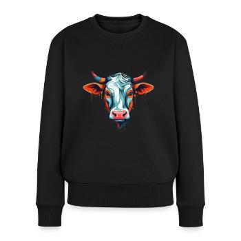 Vache Aquarelle Colorée Dessin Animé Kawaii Animal - Pull Premium bio Femme - noir - Devant - Julia (174cm)