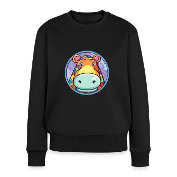 Nilpferd Bunte Karikatur Kawaii Tier - Frauen Premium Bio Pullover - Schwarz - Vorne - Julia (174cm)