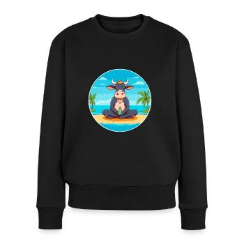 Vache Cartoon Yoga Plage Illustration D’été - Pull Premium bio Femme - noir - Devant - Julia (174cm)