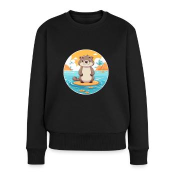 Loutre aquarelle dessin animé Kawaii Clipart Animal - Pull Premium bio Femme - noir - Devant - Julia (174cm)