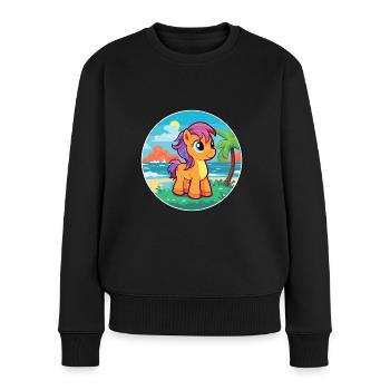 Ponny aquarelle dessin animé Kawaii Clipart Animal - Pull Premium bio Femme - noir - Devant - Julia (174cm)