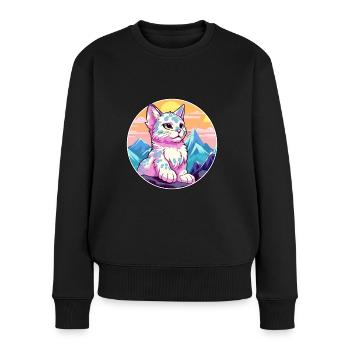 Australische gefleckte Nebelkatze buntes Karikatur-Wasser - Frauen Premium Bio Pullover - Schwarz - Vorne - Julia (174cm)