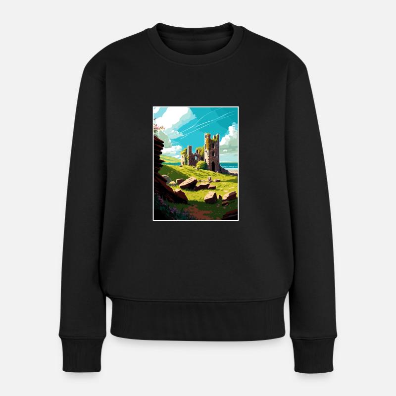 Llansteffan Castle Wales Hangin Reiseposter - Frauen Premium Bio Pullover - Schwarz