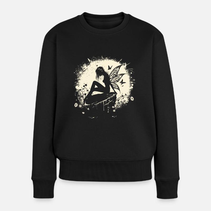 Fee Elfe Mond Märchen Fabelwesen - Frauen Premium Bio Pullover - Schwarz