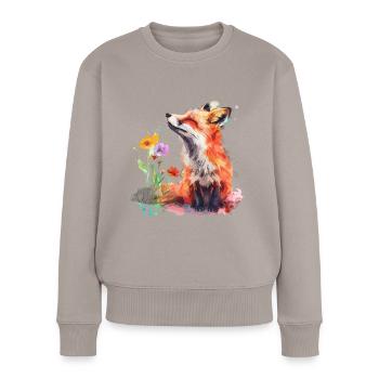 Aquarell Fuchs, Fuchs - Frauen Premium Bio Pullover - Taupe - Vorne - Julia (174cm)
