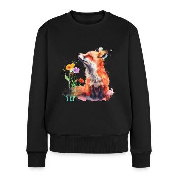 Aquarell Fuchs, Fuchs - Frauen Premium Bio Pullover - Schwarz - Vorne - Julia (174cm)