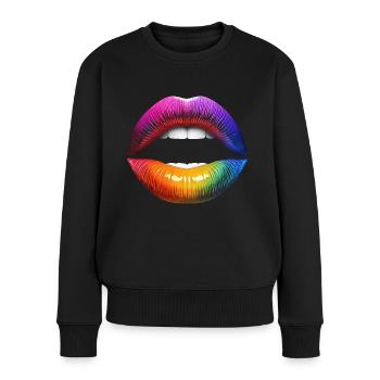 Bunte Lippen - Frauen Premium Bio Pullover - Schwarz - Vorne - Julia (174cm)