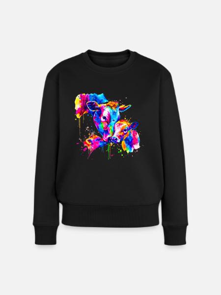 Kuh mit 3 Kälbern - Frauen Premium Bio Pullover - Schwarz