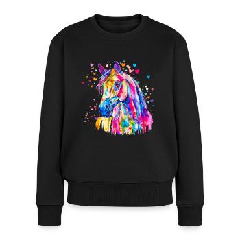 Buntes Pferd - Frauen Premium Bio Pullover - Schwarz - Vorne - Julia (174cm)