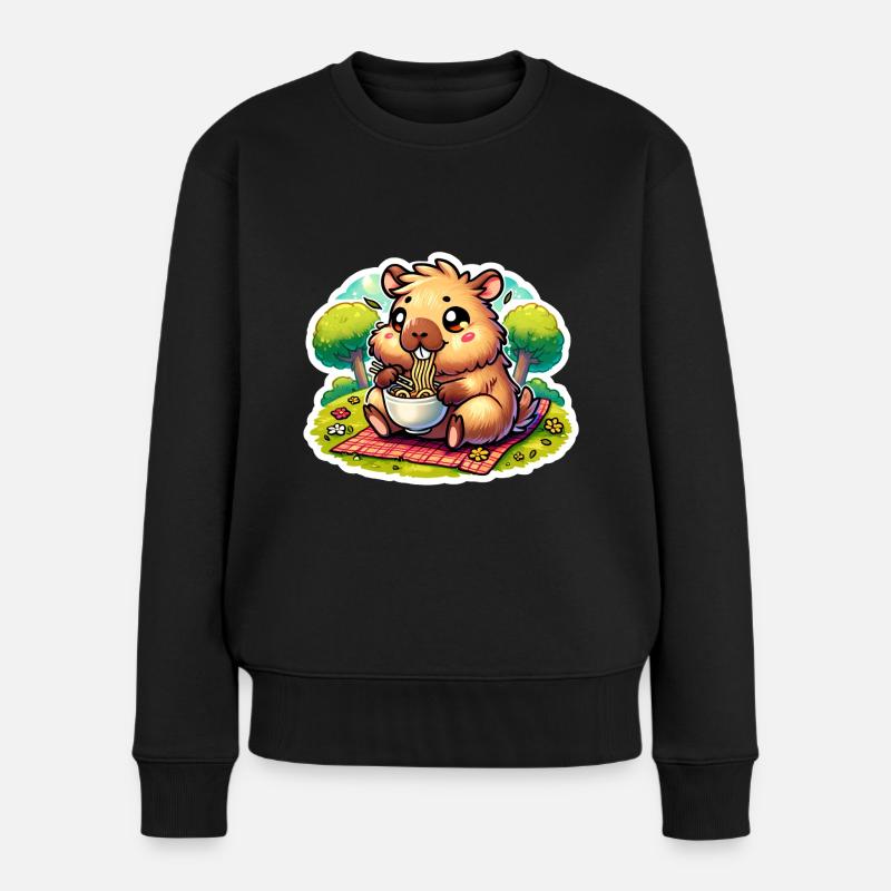 Capybara Ramen Kawaii Anime - Frauen Premium Bio Pullover - Schwarz
