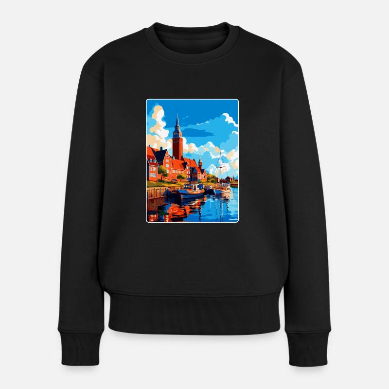 Halmstad Schweden Vintage Reiseplakat Souvenir WPA - Frauen Premium Bio Pullover - Schwarz