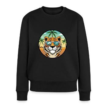 Tiger Lustige Cartoon Sommer Strand Sonnenbrille Cool - Frauen Premium Bio Pullover - Schwarz - Vorne - Julia (174cm)