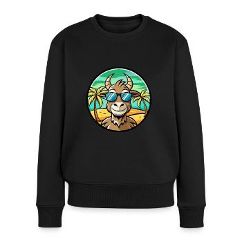 Ziege Lustige Cartoon Sommer Strand Sonnenbrille Aufkleber - Frauen Premium Bio Pullover - Schwarz - Vorne - Julia (174cm)