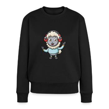 Schaf Lustige Zeichentrickfigur Kopfhörer Musik - Frauen Premium Bio Pullover - Schwarz - Vorne - Julia (174cm)