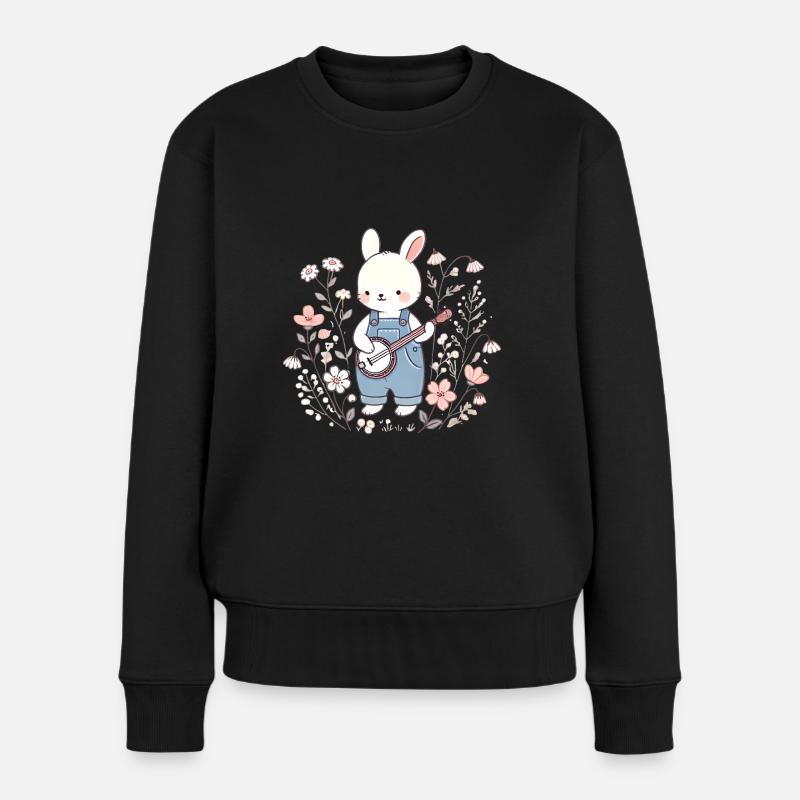 Lapin Banjo dans le champ de fleurs - Pull Premium bio Femme - noir
