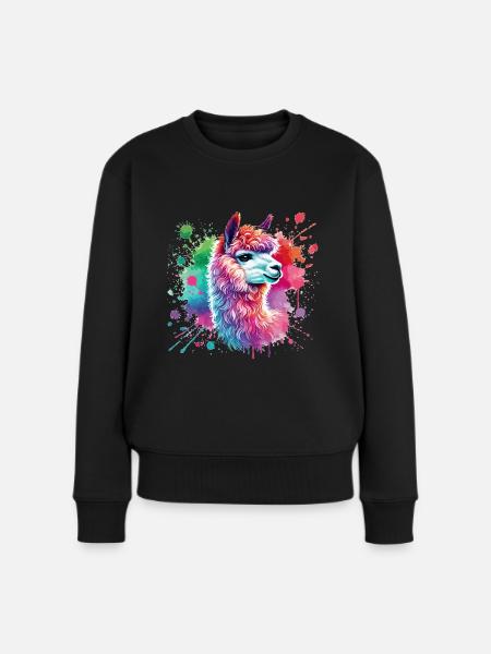 Lama, Alpaka Aquarell - Frauen Premium Bio Pullover - Schwarz