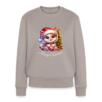 Noël chat - Pull Premium bio Femme - taupe - Devant - Julia (174cm)