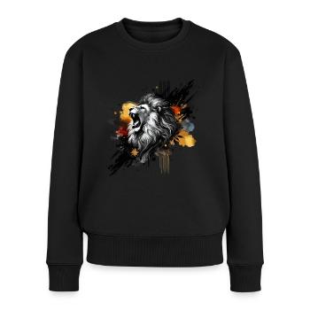 Löwe in Aquarell, bunt - Frauen Premium Bio Pullover - Schwarz - Vorne - Julia (174cm)
