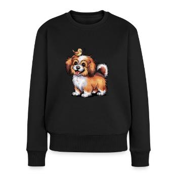 Niedlicher Havanese mit süßem Kanarienvogel - Frauen Premium Bio Pullover - Schwarz - Vorne - Julia (174cm)