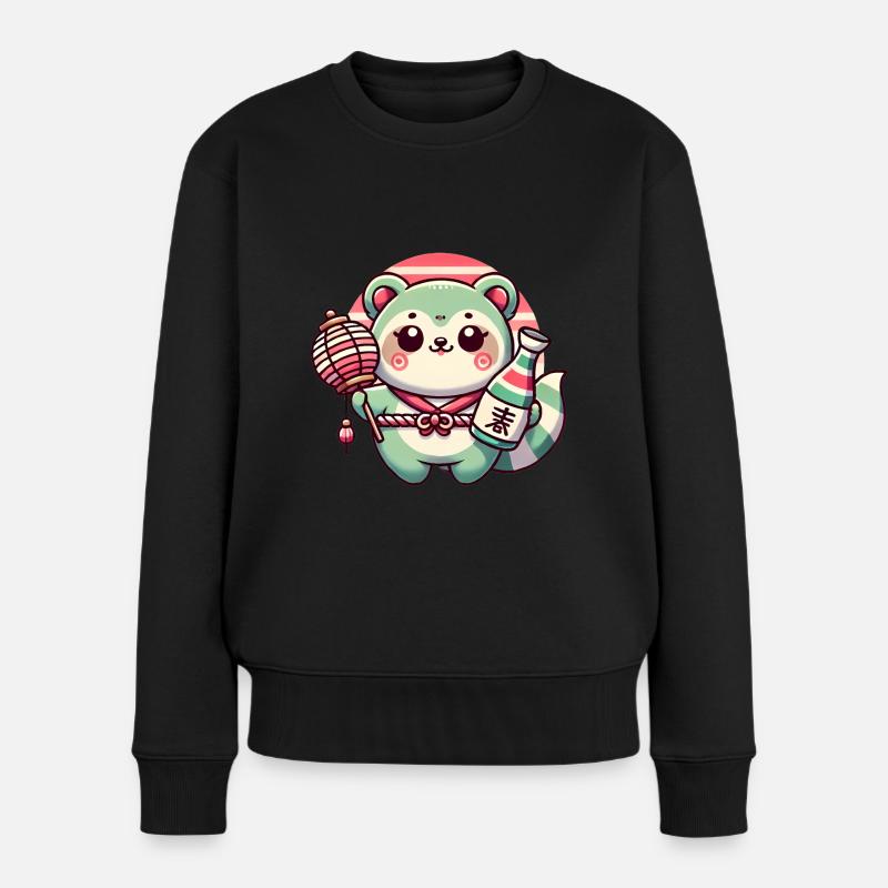 Skurriles Tanuki Laternendesign - Frauen Premium Bio Pullover - Schwarz