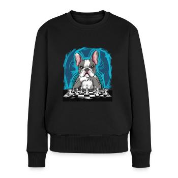 Bouledogue français jouant aux échecs - Pull Premium bio Femme - noir - Devant - Julia (174cm)