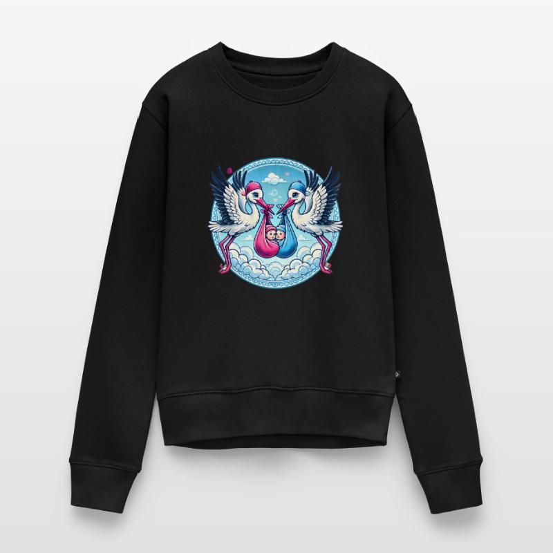 Rosa oder Blauer Storch Baby Bundle Design Frauen Premium Bio Pullover