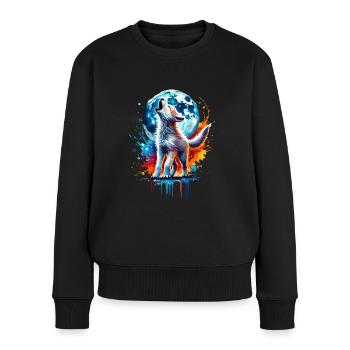 Kleiner bunter Aquarellwolf - Frauen Premium Bio Pullover - Schwarz - Vorne - Julia (174cm)