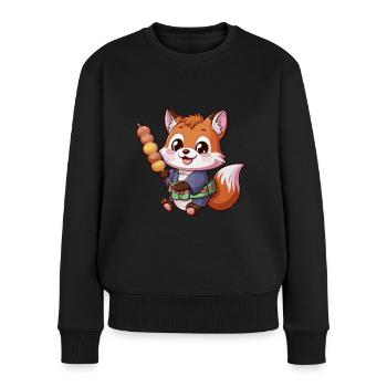 Kawaii Fuchs mit Hanami Dango - Frauen Premium Bio Pullover - Schwarz - Vorne - Julia (174cm)