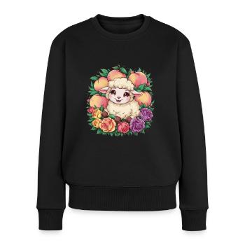 Kawaii sheep with peaches and roses - Women's Premium Organic Jumper - black - Front - Julia (174cm)
