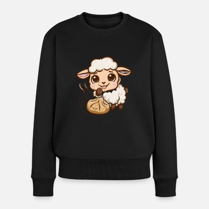 Kawaii Schaf mit gefüllter Teigtasche - Frauen Premium Bio Pullover - Schwarz