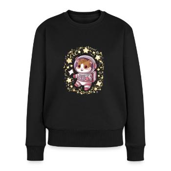 Kawaii Hamster mit Sternen und im Astronautenanzug - Frauen Premium Bio Pullover - Schwarz - Vorne - Julia (174cm)