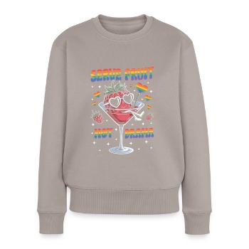 Mois, de la fierté LGBT lesbienne fruitée - Pull Premium bio Femme - taupe - Devant - Julia (174cm)