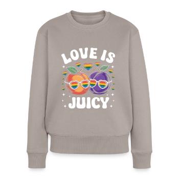 Mois, de la fierté LGBT lesbienne fruitée - Pull Premium bio Femme - taupe - Devant - Julia (174cm)