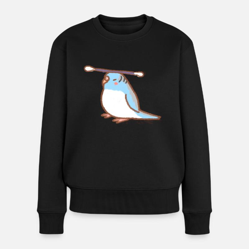 budgie with qtip - Frauen Premium Bio Pullover - Schwarz