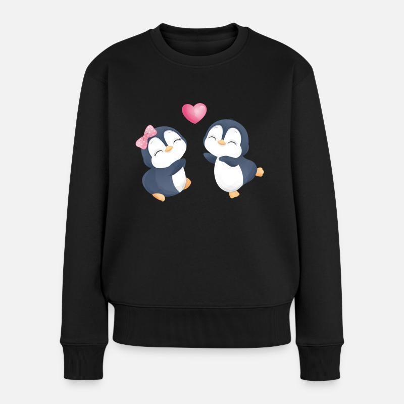 Pinguine in Liebe - Frauen Premium Bio Pullover - Schwarz