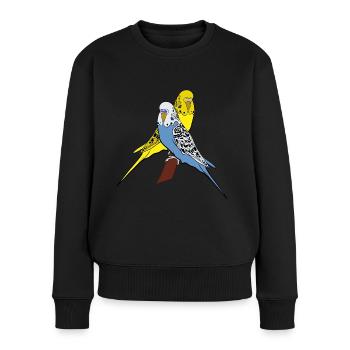 Perruches bleu jaune amoureux - Pull Premium bio Femme - noir - Devant - Julia (174cm)
