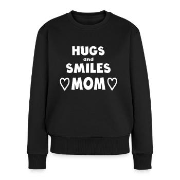 Hugs and Smiles. Mom - Frauen Premium Bio Pullover - Schwarz - Vorne - Julia (174cm)