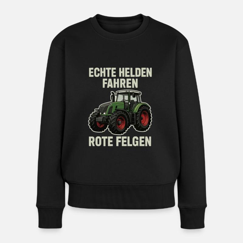 Echte Helden fahren Traktor - Frauen Premium Bio Pullover - Schwarz