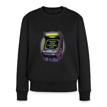 Insert Coin – Continue Life | Retro Gamer Design - Frauen Premium Bio Pullover - Schwarz - Vorne - Julia (174cm)