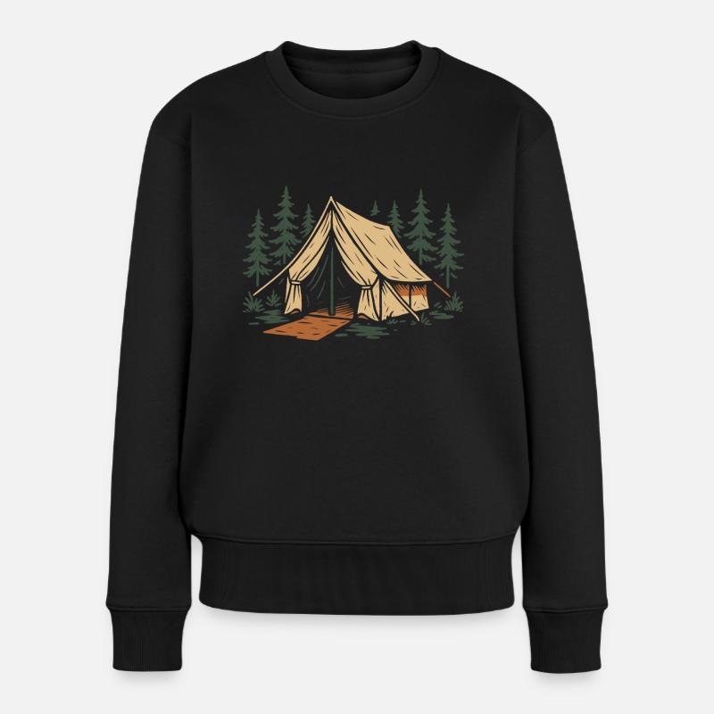 Lustiges Camping-abenteuer-zelt Wald - Frauen Premium Bio Pullover - Schwarz