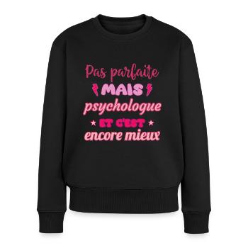 Pas parfaite mais psychologue,idée cadeau - Pull Premium bio Femme - noir - Devant - Julia (174cm)