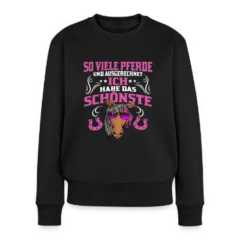 Pferde Pferdesprüche Reiterin Geschenk - Frauen Premium Bio Pullover - Schwarz - Vorne - Julia (174cm)