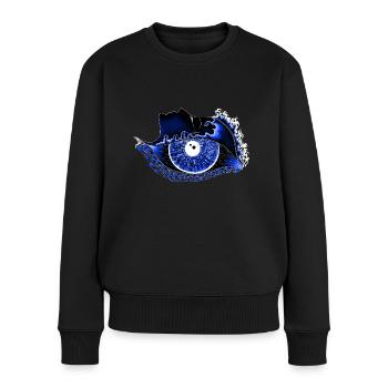 Grand Oeil Bleu, Oeil, Réaliste - Pull Premium bio Femme - noir - Devant - Julia (174cm)