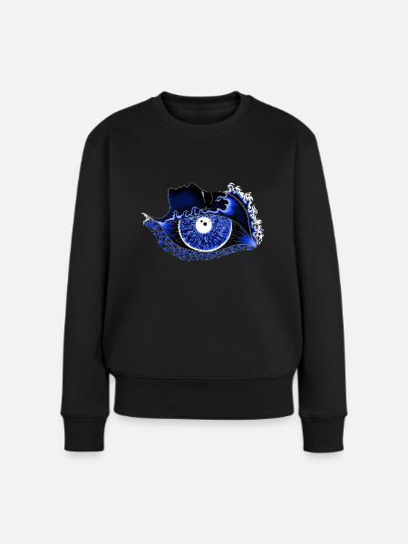Großes Auge blau, Auge, realistisch - Frauen Premium Bio Pullover - Schwarz